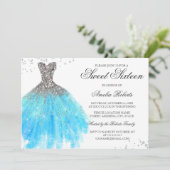 Blue Sparkle Dress Sweet Sixteen Uitnodiging (Staand voorkant)