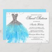 Blue Sparkle Dress Sweet Sixteen Uitnodiging (Voorkant / Achterkant)