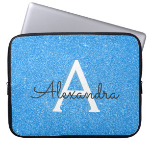 Blue Sparkle en Glitter Monogram Laptop Sleeve