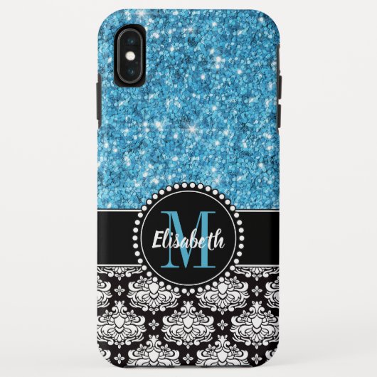 Blue Sparkle Glitter, Damask, Girly Mobile Case-Mate iPhone Case (Achterkant)