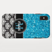 Blue Sparkle Glitter, Damask, Girly Mobile Case-Mate iPhone Case (Achterkant (horizontaal))