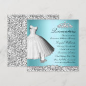 Blue Sparkle Glitter Dress & Heels Quinceanera Kaart (Voorkant / Achterkant)