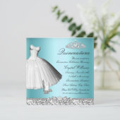Blue Sparkle Glitter Dress & Heels Quinceanera Kaart (Staand voorkant)