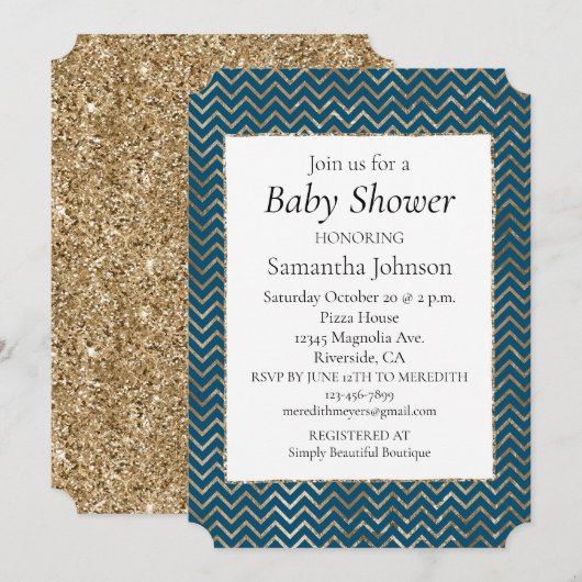 Blue Sparkle glitter goud zigzag Kaart (Voorkant / Achterkant)