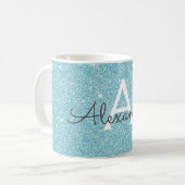 Blue Sparkle Glitter Monogram Naam & Initiaal Koffiemok (Voorkant links)