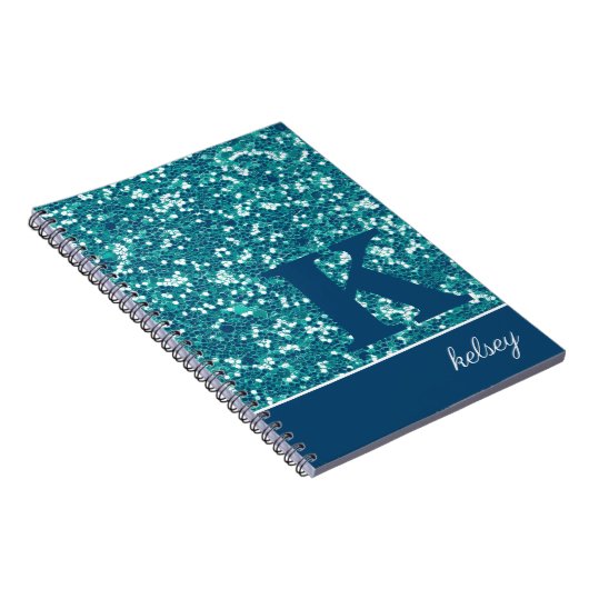 Blue Sparkle Glitter Monogram Notitieboek (Rechterzijde)