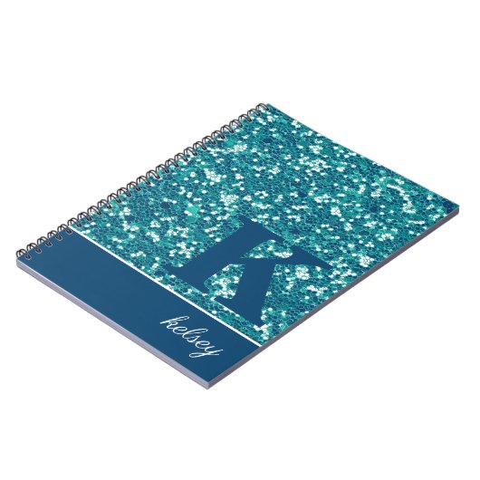 Blue Sparkle Glitter Monogram Notitieboek (Linkerzijde)