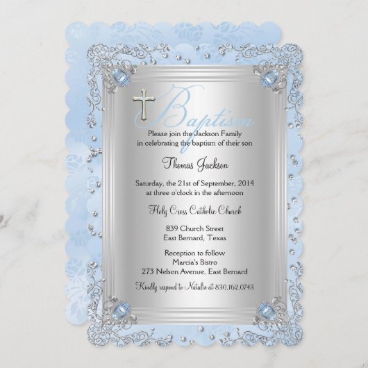 Blue Sparkle Jewel Baptisme Christening 2 Kaart (Voorkant / Achterkant)