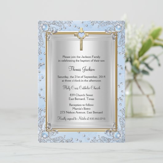 Blue Sparkle Jewel Baptisme Christening Gold Kaart (Staand voorkant)