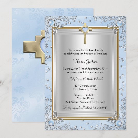 Blue Sparkle Jewel Baptisme Christening Gold Kaart (Voorkant / Achterkant)
