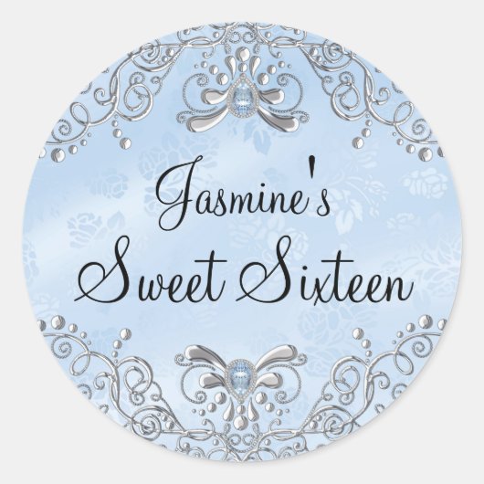 Blue Sparkle Jewel Sweet Sixteen Sticker (Voorkant)