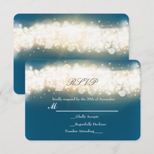 Blue Sparkle Light Blast Wedding RSVP Card (Voorkant / Achterkant)