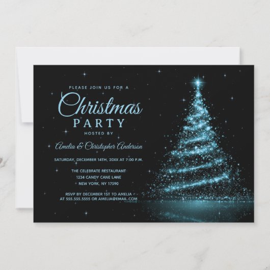 Blue Sparkle Light Tree kerstfeest Kaart (Voorkant)