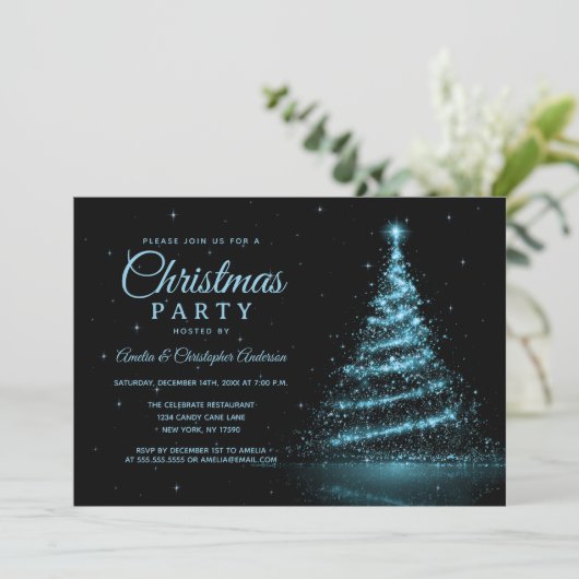 Blue Sparkle Light Tree kerstfeest Kaart (Staand voorkant)
