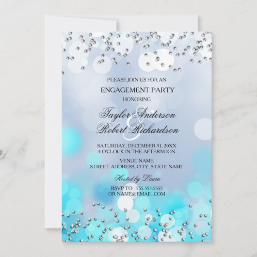 Blue Sparkle Lights Engagement Party - Uitnodiging (Voorkant)