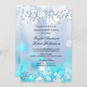 Blue Sparkle Lights Engagement Party - Uitnodiging
