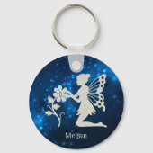 Blue Sparkle Lights Silver Fairy Sleutelhanger (Voorkant)