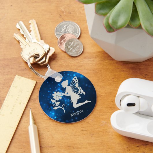 Blue Sparkle Lights Silver Fairy Sleutelhanger (Bureau)