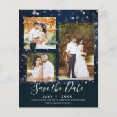 Blue Sparkle Lights Wedding Photo Save the Date (Voorkant)
