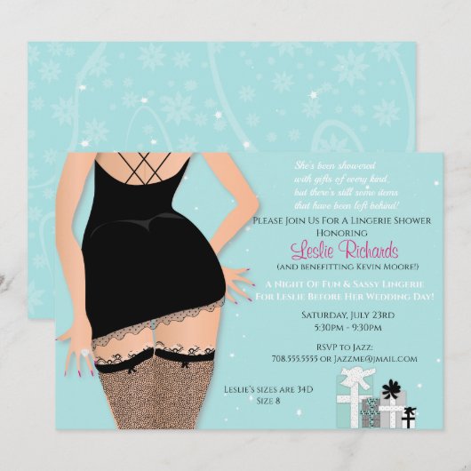 Blue Sparkle Lingerie Bridal Shower Invitation Kaart (Voorkant / Achterkant)