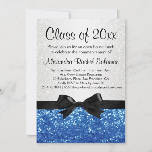 Blue Sparkle-look Bow Afstuderen/Party Kaart (Voorkant)