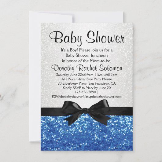 Blue Sparkle-look Bow Boy's Baby shower Kaart (Voorkant)