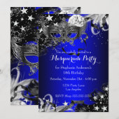 Blue Sparkle Magical Night Masquerade Party Invite Kaart (Voorkant / Achterkant)