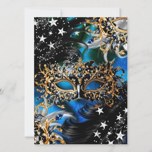 Blue Sparkle Magical Night Masquerade Party Kaart (Achterkant)