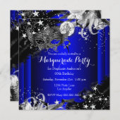 Blue Sparkle Magical Night Masquerade Party Kaart (Voorkant / Achterkant)