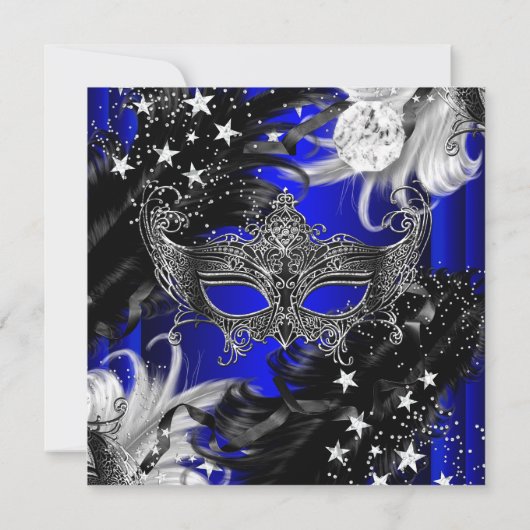 Blue Sparkle Magical Night Masquerade Party Kaart (Achterkant)
