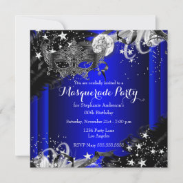 Blue Sparkle Magical Night Masquerade Party Kaart