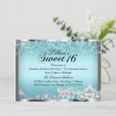 Blue Sparkle Princess Theme Sweet 16 Invite Kaart (Staand voorkant)
