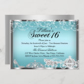 Blue Sparkle Princess Theme Sweet 16 Invite Kaart (Voorkant / Achterkant)