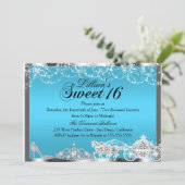 Blue Sparkle Princess Theme Sweet 16 Invite Kaart (Staand voorkant)