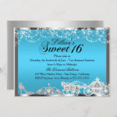 Blue Sparkle Princess Theme Sweet 16 Invite Kaart (Voorkant / Achterkant)