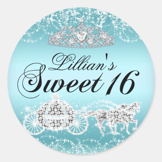 Blue Sparkle Princess Theme Sweet 16 Sticker (Voorkant)