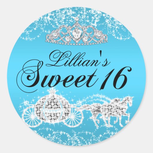 Blue Sparkle Princess Theme Sweet 16 Sticker (Voorkant)