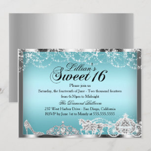 Blue Sparkle Prinses Thema Sweet 16 Uitnodiging