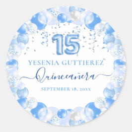 Blue Sparkle Quinceañera-ballon Ronde Sticker
