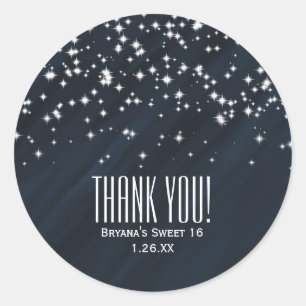 Blue & Sparkle Stars Elegante Glamour Favor Ronde Sticker