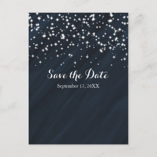 Blue & Sparkle Stars Elegante Glamour Save The Dat Aankondigingskaart