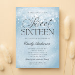 Blue Sparkle Sweet 16 Kaart<br><div class="desc">Deze moderne,  stoffige blauwe,  zoete uitnodiging van 16 biedt een trendy glinsterende achtergrondverlichting en elegante scriptlettertypen. Een glamoureuze uitnodiging die u zelf kunt bewerken met de online tools voor sjabloon.</div>