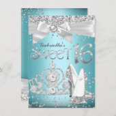 Blue Sparkle Tiara & Heels Sweet 16 Invite Kaart (Voorkant / Achterkant)