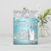 Blue Sparkle Tiara & Heels Sweet 16 Invite Kaart (Staand voorkant)