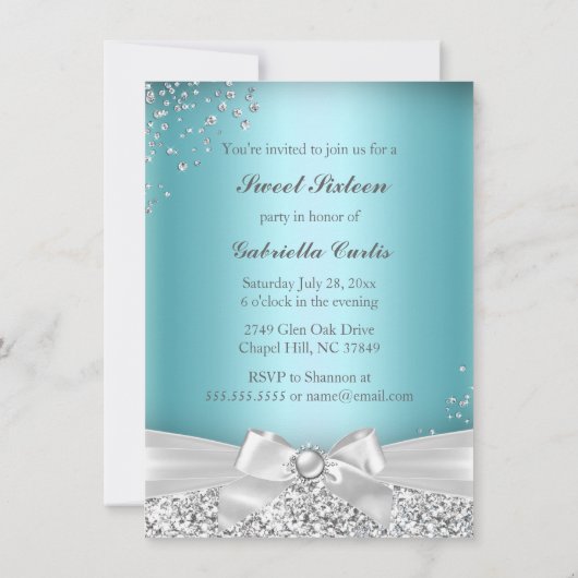 Blue Sparkle Tiara & Heels Sweet 16 Invite Kaart (Achterkant)