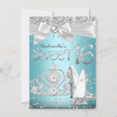 Blue Sparkle Tiara & Heels Sweet 16 Invite Kaart (Voorkant)