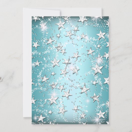 Blue Sparkle Tiara Stars Quinceanera Invite Kaart