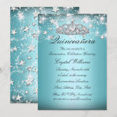 Blue Sparkle Tiara Stars Quinceanera Invite Kaart (Voorkant / Achterkant)
