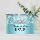 Blue Sparkle Tiara & Stars Quinceanera RSVP (Staand voorkant)