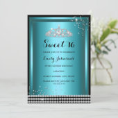 Blue Sparkle Tiara Sweet 16 Birthday Invitation Kaart (Staand voorkant)